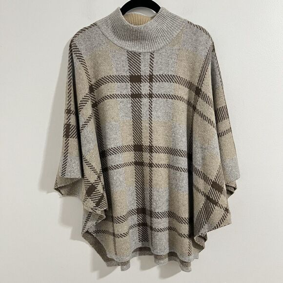 Note Di Anita Merino Wool Cashmere Poncho Sweater One Size Plaid Cape Dolman - Picture 1 of 5